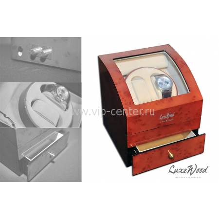 Шкатулка с автоподзаводом для 2-х часов с выдвижным ящиком для хранения драгоценностей LuxeWood LW721-3