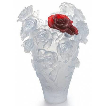 Ваза для цветов белая с красной розой "Roses" Daum 05106